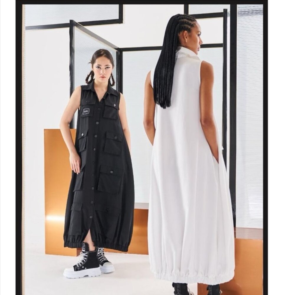 H4 white  funky long dress- vest